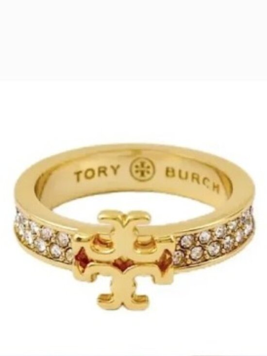 Tory Burch Jewelry - TORY BURCH Kira Pave Crystal Band Double T Logo Ring Size 7